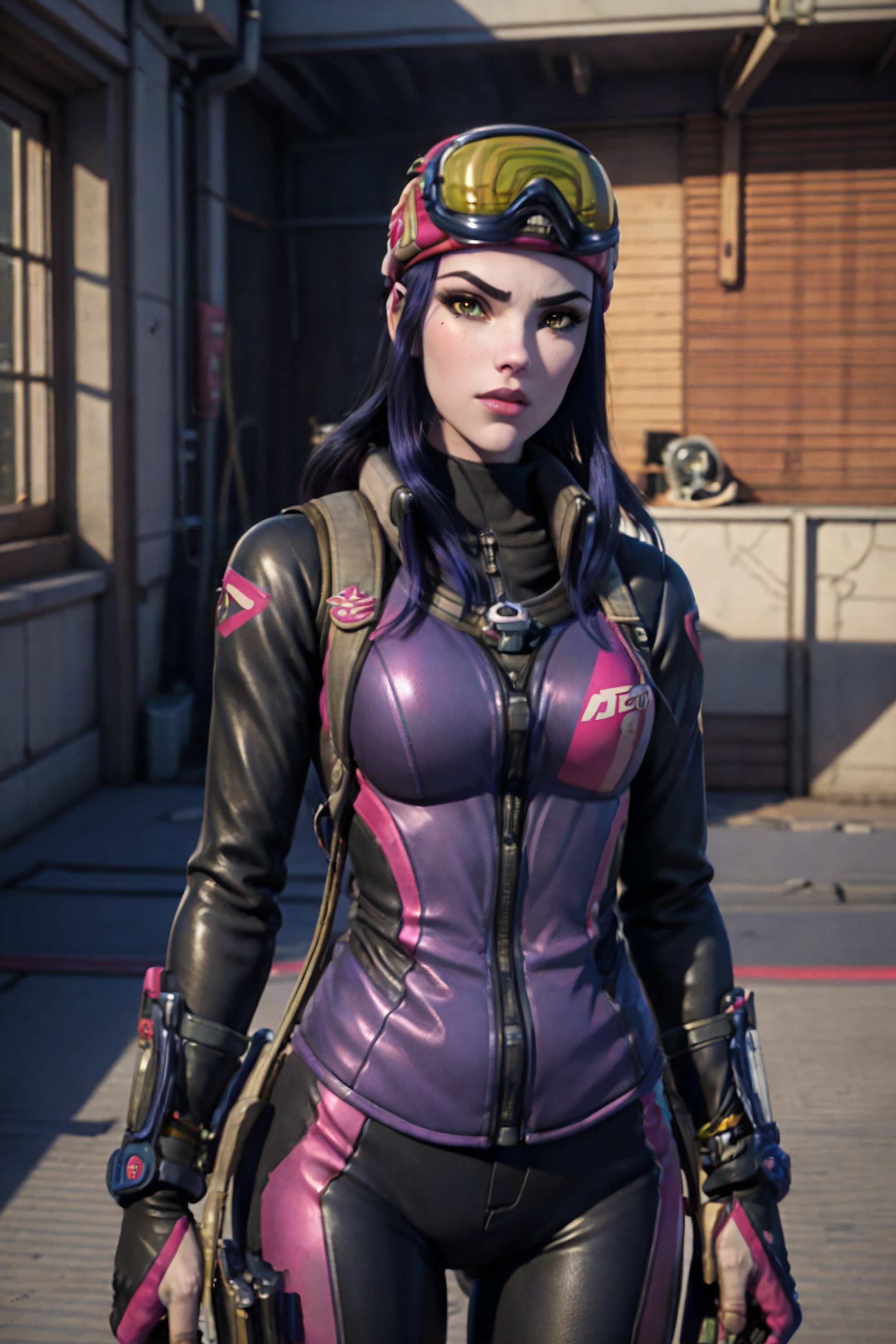 <lora:Widowmaker_biatlon:0.6>,widowmaker_biatlon,(biatlon_costume:1.5),full length, full length,black hair,absurdres, highres, best quality, 1 girl in living room,mature, adult, 35 y.o., ((detailed face)), (pretty face),  indoors, sunlight, medium breasts