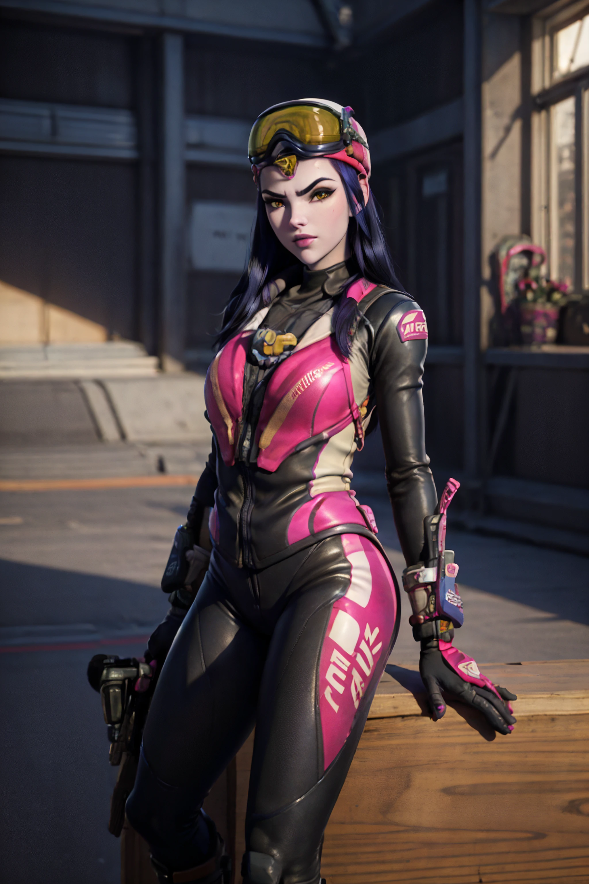 <lora:Widowmaker_biatlon:0.6>,widowmaker_biatlon,(biatlon_costume:1.5),full length, full length,black hair,absurdres, highres, best quality, 1 girl in living room,mature, adult, 35 y.o., ((detailed face)), (pretty face),  indoors, sunlight, medium breasts