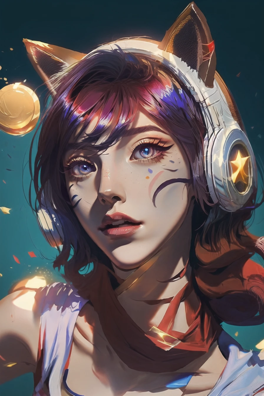 (masterpiece),best quality,portrait,upper_body,<lora:AhriArcade:0.75>,ahri \(league of legends\),arcade ahri,