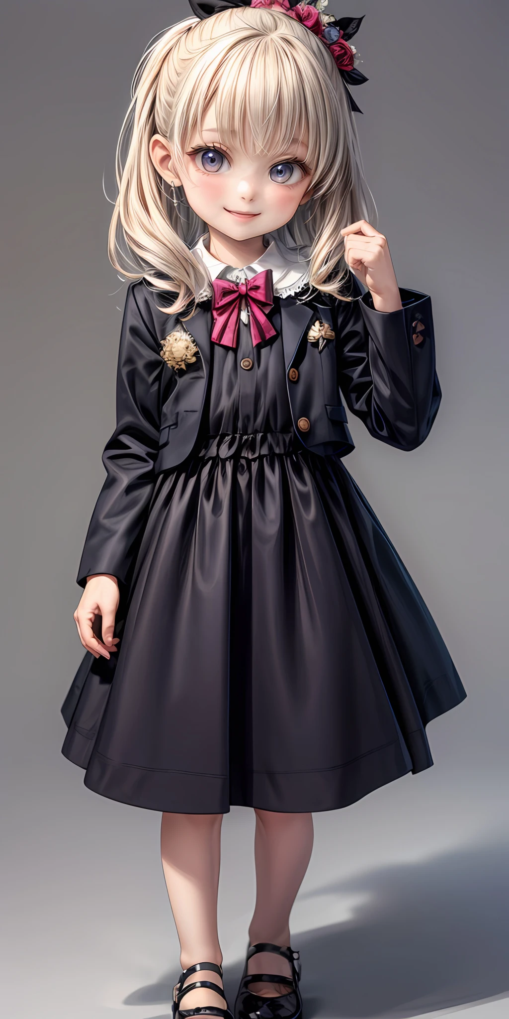 (masterpiece,ultra-detailed,best quality,8K,CG,illustration,shaved:1.0),(ite girl:1.0) <lora:more_details:1>, simple background, smile
<lora:formal style v1.0:0.5> jyojifuku, dress, long sleeves, suit,front open