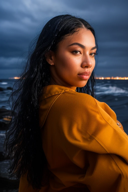 DEN_lailathebrat_OF,
(portrait of a lighthouse keeper (walking on the rocks:1.2) on a dark (stormy night:1.2) wearing a yellow raincoat in the wind, (waves crashing:1.2) into the rocks, (storm:1.2), (wind swept:1.2), (gale:1.1), (tsunami:1.1), lighthouse, (night time:1.2), (wet rocks, rocks, rocky:1.2), (splashing waves:1.2), waves, (ocean spray:1.2), (lighthouse:1.1):1.2),
bokeh, f1.4, 40mm, photorealistic, raw, 8k, textured skin, skin pores, intricate details <lora:epi_noiseoffset2:1>, epiCRealism <lora:ClothingAdjuster3:-1.3>