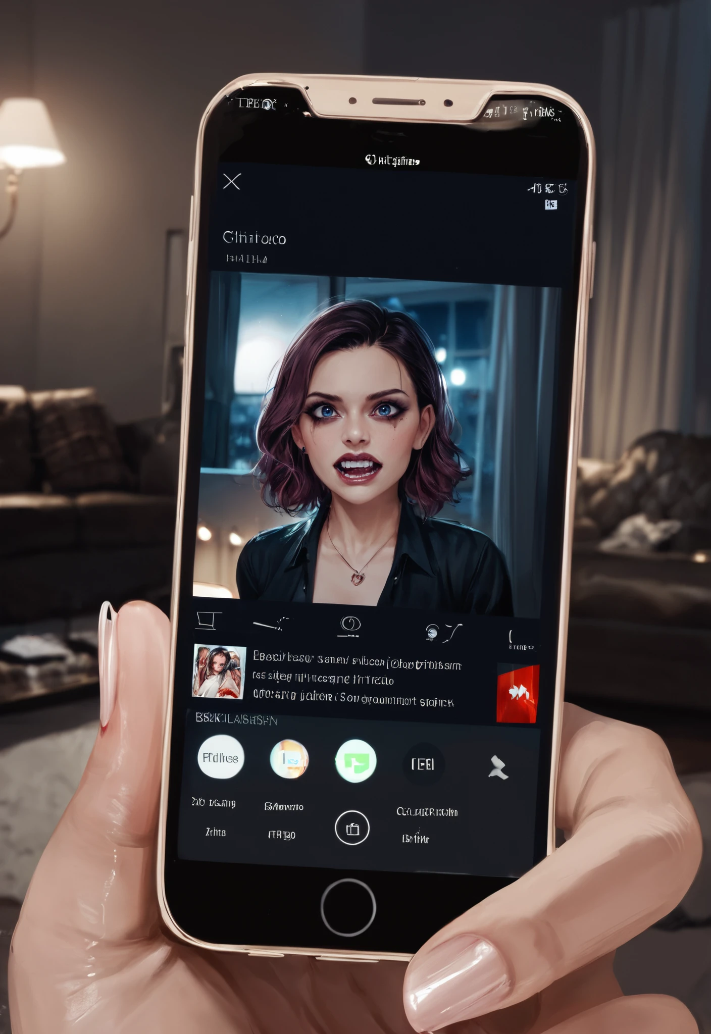 score_9, score_8_up, score_7_up, a creepy girl inside phone camera, see on screen, at night, reflection of a scared girl, scary scene, dark , perfect composition, beautiful detailed intricate insanely detailed, 8k artistic photography, photorealistic concept art, cinematic perfect light, chiaroscuro lighting