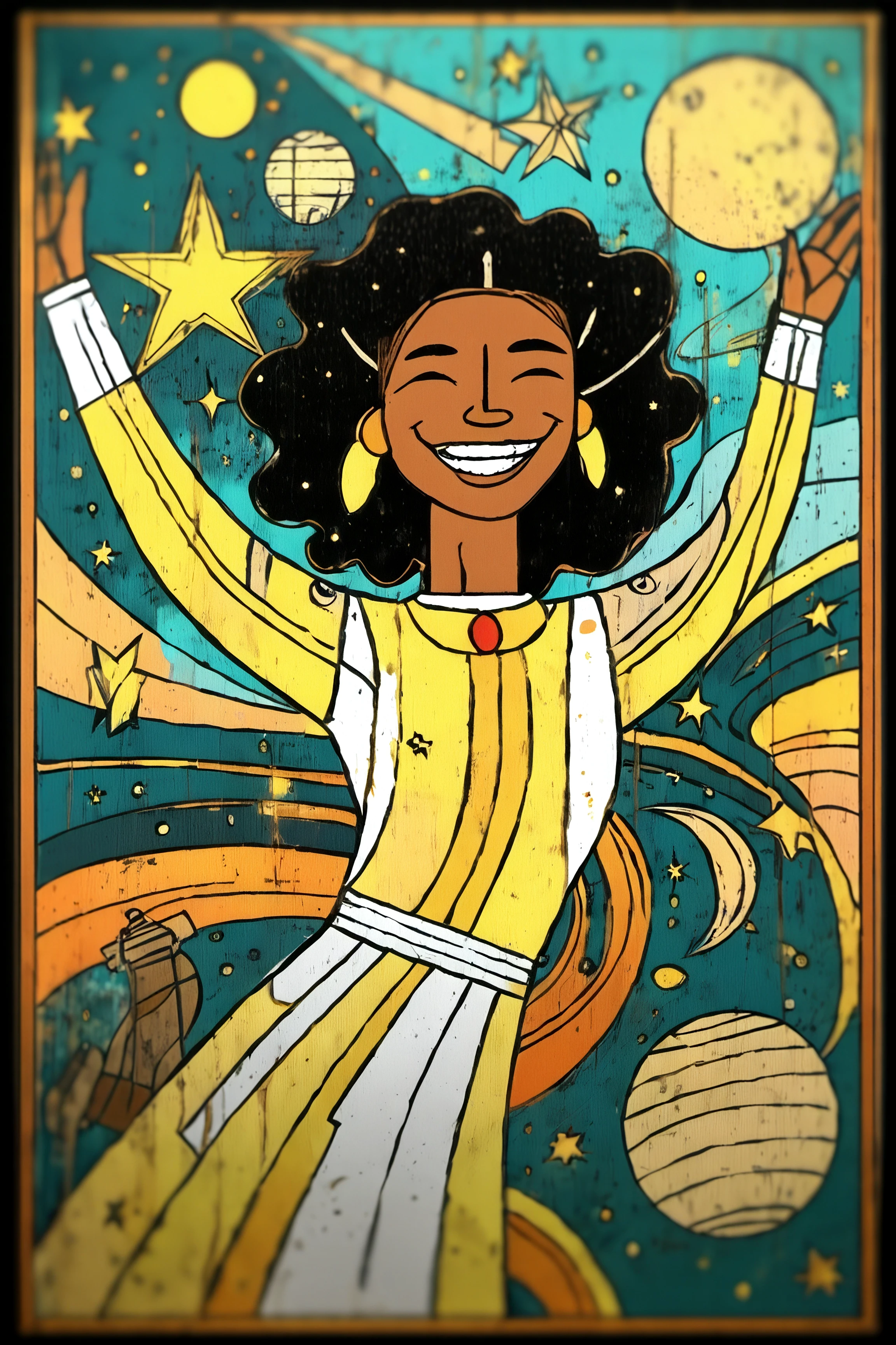 Multiracial woman happy in space