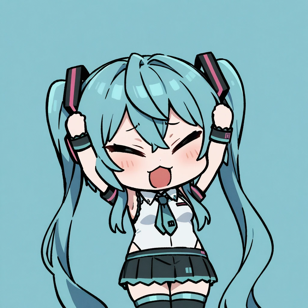1girl,solo,chibi,closed eyes,open mouth,arms up,<lora:xl_cat_covering_ears_(meme)(a3.1)-000015:1>,hatsune miku,, masterpiece,best quality,