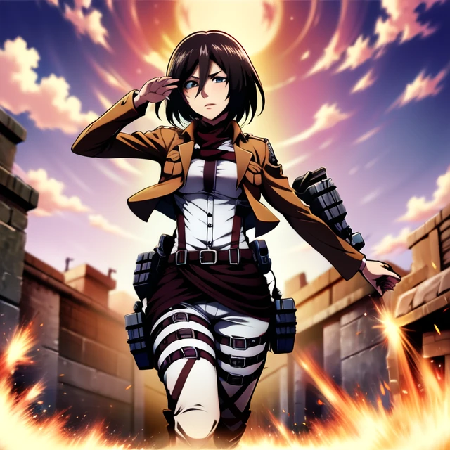 <lora:Mikasa-Ackerman:1>mikasa ackerman, waving