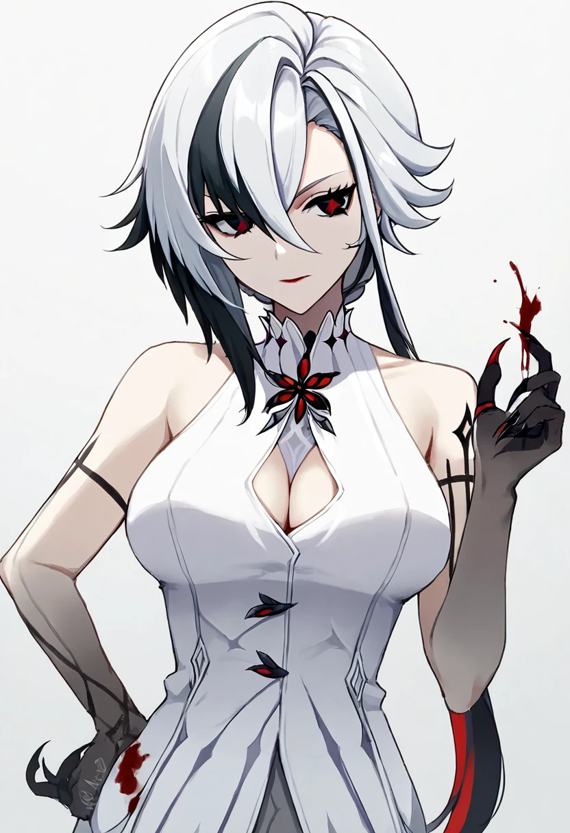 score_9,score_8_up,score_7_up,source_anime,
realistic,photo,1 girl,solo,demon woman,demon,long hair white hair,red eyes,face markings,chest markings,large breasts,hair accessories,ultra sexy shirt,office lady unimorm,upper body,slim body,breasts,swimming pool,boa hancock