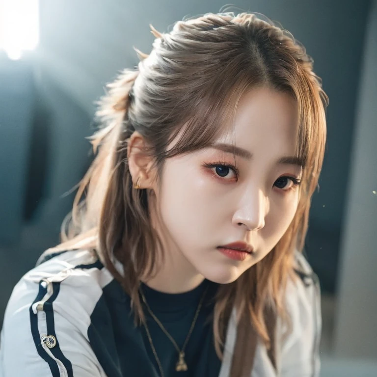 moonbyul, looking at viewer, dressed, beautiful expression, beautiful face, (pureerosface_v1:0.7), (photo realistic:1.4), (hyper realistic:1.4), (realistic:1.3), (smoother lighting:1.05), (increase cinematic lighting quality:0.9), 32K, 1girl, woman, bangs, realistic lighting, backlighting, light on face, ray trace, (brightening light:1.2), (Increase quality:1.4), (best quality real texture skin:1.4), finely detailed eyes, finely detailed face, finely quality eyes, (tired and sleepy and satisfied:0.0), face closeup, t-shirts, (Increase body line mood:1.1), (Increase skin texture beauty:1.1) <lora:sayhello0o-v1-moonbyulmamamoo:1>