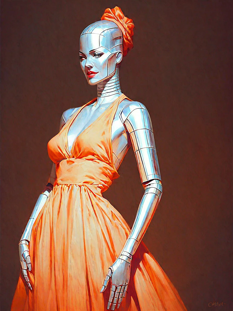 score_9, score_8_up, score_7_up, three quarter profile,  medium closeup, half length of  slender elegant (gynoid robot) wearing a dress, celadon halter-neck (maxi dress:1.3),  ass, breasts, looking at viewer, (chrome skin:0.3), (smile:0.5),  tiny waist,  updo,  good posture,  flirting with men at a cocktail party, detailed party background, festive atmosphere, joyous <lora:pony/twilight_style:0.8>  
 <lora:Droids_Wearing_Clothes_PonyXL:1.2>