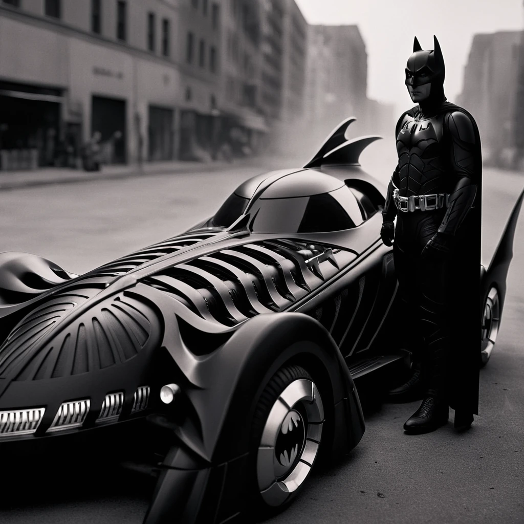 cinematic film still of  <lora:batmobile 1995:1>
batmobile 1995 a batman car with a batman mask on the front,1boy,standing,monochrome,greyscale,male focus,cape,helmet,ground vehicle,motor vehicle,motorcycle , realistic, realism, photorealism, hyperrealism, hyperrealistic, realistic, sharp, detailed, cinematography style, film light style, movie still,  professional photography, artistic, perfection, contrast, cinematic, filmic, high quality photo,  8k quality, colorful, photography style, batmobile 1995 style, shallow depth of field, vignette, highly detailed, high budget, bokeh, cinemascope, moody, epic, gorgeous, film grain, grainy