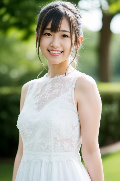 (Highest quality、Tabletop、8K、Best image quality、Award-winning works)、One beautiful bride、(alone:1.1)、(very pretty white sparkly wedding dress:1.2)、(A line wedding dress:1.2)、(long white gloves:1.2)、(holding a bouquet:1.5)、(Perfect Wedding Lace:1.2)、(The most gorgeous and luxurious giant tiara:1.1)、(The most extravagant and luxurious giant necklace:1.1)、((Look at me with your best smile:1.5))、((View your viewers:1.5))、((Looking into the camera:1.5))、A wide selection of the finest jewellery、Cowboy Shot、Perfect Makeup、Long eyelashes、Ultra HD Shining Eyes、Ultra HD Hair, 38 years old、((Skinny:1.7))、((flat chest:1.8))、((slender body:1.5))、((Medium sized breasts:1.5))、Ultra-high resolution glossy lips、Ultra High Resolution Perfect Teeth、Super high resolution beautiful face、(Accurate anatomy:1.1)、(Very bright and beautiful skin:1.2)、(very bright and vivid:1.2)、((Perfect beautiful bridal hairstyles))、(A gorgeous and elegant church:1.2)、(A gorgeous and beautiful church:1.2)、(Front facing body:1.1)、(The most romantic atmosphere:1.1)、(Strongly blurred background:1.1)、(Calm and warm lighting:1.1)、