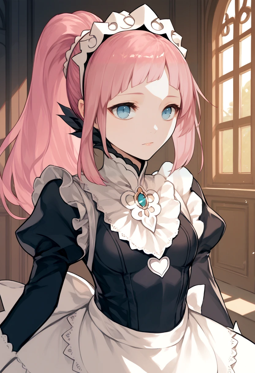 score_9, score_8_up, score_7_up, source_anime BREAK 1girl, solo, <lora:felicia-fe-richy-v1_pdxl:0.8> feliciadef, pink hair, ponytail, blue eyes, maid, maid headdress, <lora:rioka-artist-richy-v1_pdxl:1>