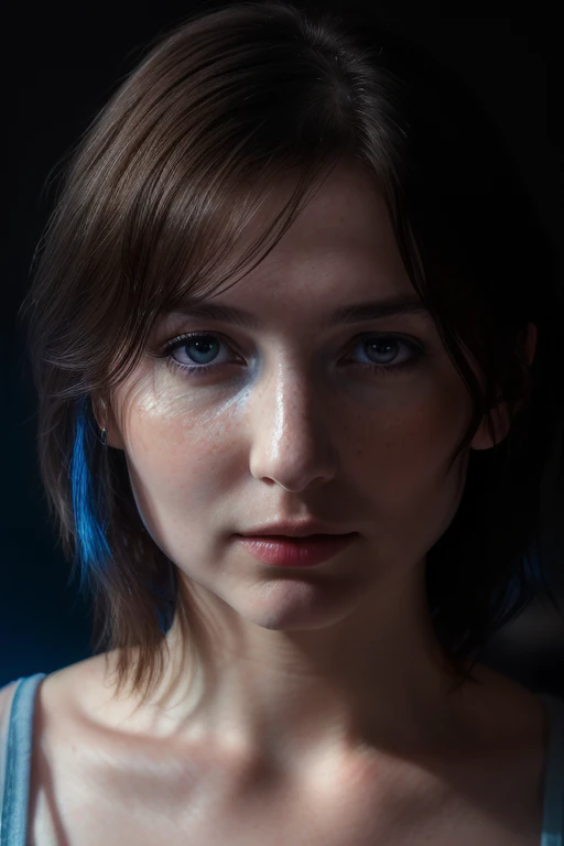 DEN_princess_tay,
(headshot:1.2) portrait on a (plain dark background:1.2), (headshot:1.2), (face focus:1.1), intricate (beautiful eyes:1.2), (wide open eyes:1.1), Big eyes,  clean photo, lighting from behind, (Red lighting from the left:1.3), (Blue lighting from the right:1.3), bokeh, f1.4, 40mm, photorealistic, raw, 8k, textured skin, skin pores, intricate details  <lora:epi_noiseoffset2:1>, epiCRealism