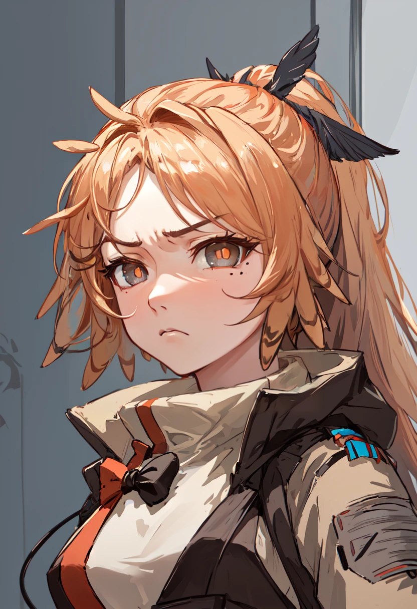 best quality, masterpiece, highres, solo, (pinecone_arknights:1.10), angry, annoyed, portrait, looking at viewer, 30 <lora:pinecone_arknights:0.80>