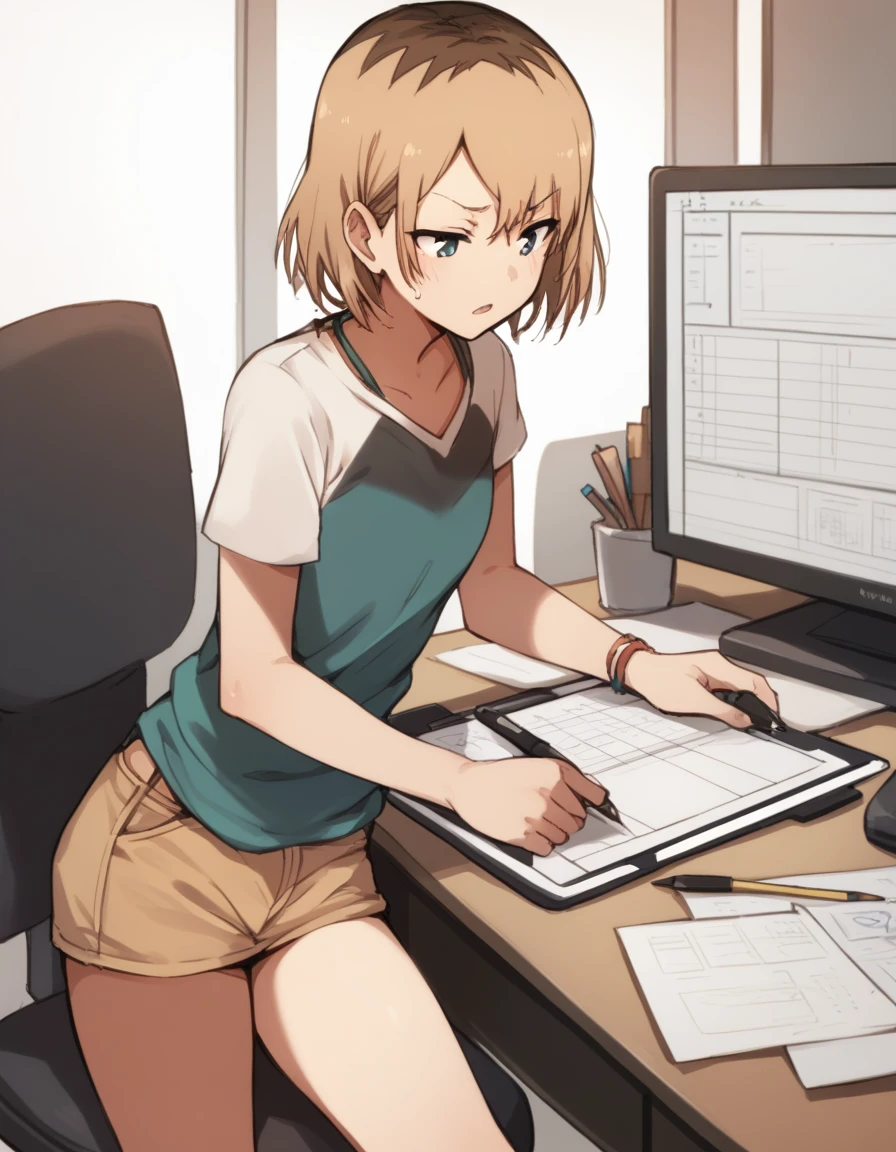 score_9,  score_8_up, score_7_up, source_anime
<lora:miyamori-ponyxl-000006:1> miyamori, two-tone shirt, short shorts,
drawing tablet, concentrating, office