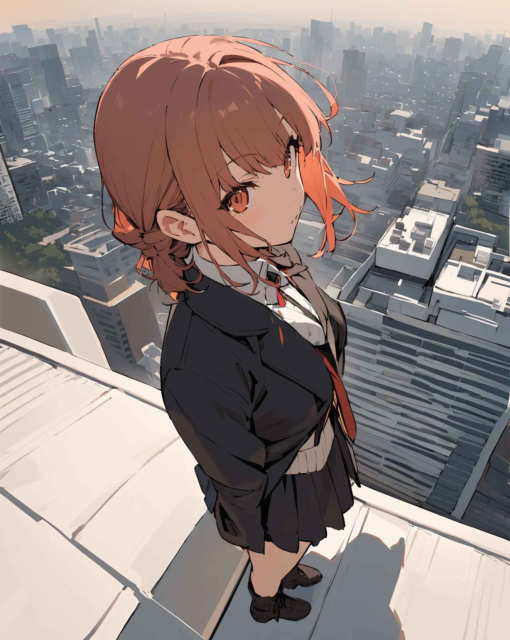 1girl,female,on the roof of a building,skyscraper in tokyo,from above,solo,