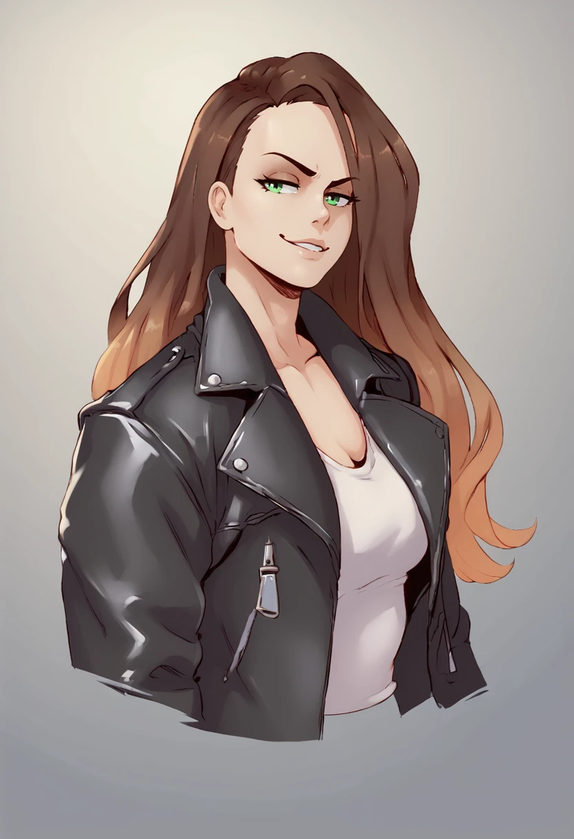 score_9, score_8_up, score_7_up, score_6_up, BREAK
<lora:PulenKompot-Sunnysundown Style-PonyXL:1> sunnysundown, 1girl, beautiful, long hair, dark brown hair, gradient hair, leather jacket, green eyes, smug,