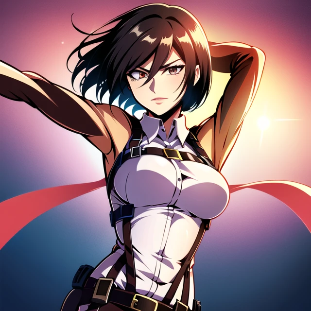 <lora:Mikasa-Ackerman:1>mikasa ackerman, stretching arms