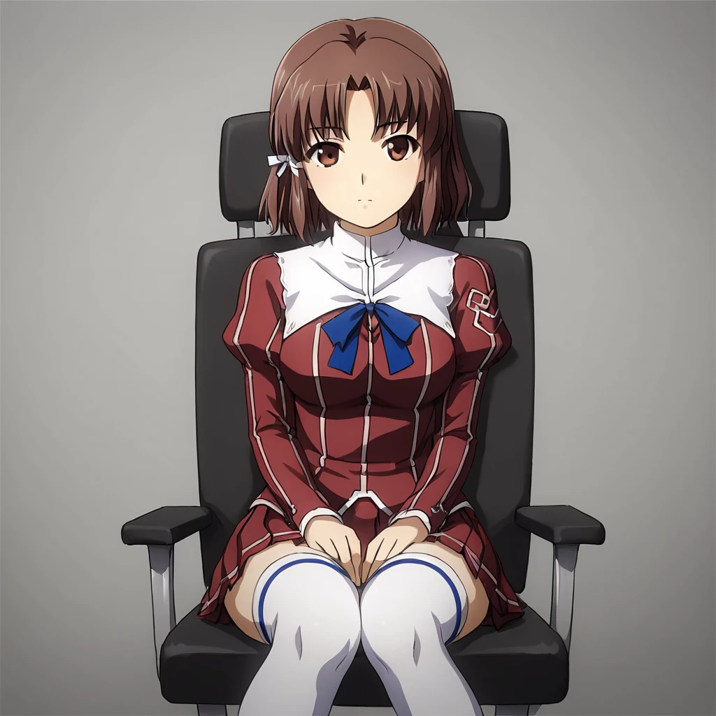 score_9, score_8_up, score_7_up,
ChiffonFairchild,1girl,solo,looking at viewer,short hair,brown hair,bow,ribbon,closed mouth,hair ribbon,hair bow on left side,thighhighs,school uniform,skirt,white long socks,clodes eyes,front view,sitting on chair
,source_anime,detailed eyes
. <lora:Chiffon_Fairchild_pony:0.6>