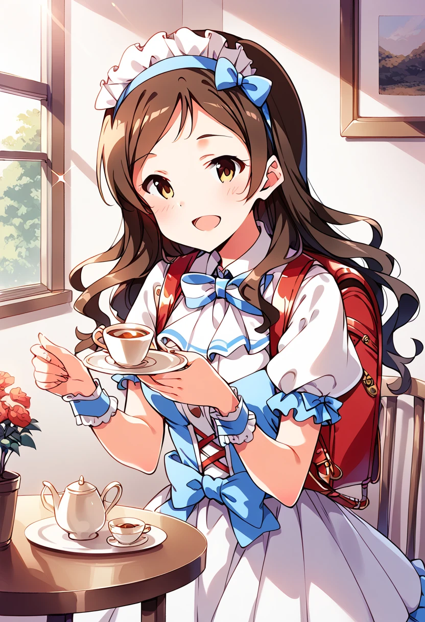 score_9, score_8_up, score_7_up, source_anime BREAK
kitazawa shiho, ess maid, millimas, 1girl, brown hair, backpack, randoseru, red bag, brown eyes, long hair, teacup, maid headdress, tray, smile, solo, open mouth, looking at viewer, blush, teapot, :d, tea, saucer, hairband, lens flare, blue dress, white dress, corset, table, sparkle, indoors, frills, frilled skirt, white skirt, wavy hair, tea set, blue bow, curly hair, wrist cuffs, creamer \(vessel\), coffee, puffy short sleeves, frilled sleeves, chair, drink, painting \(object\), frilled dress, blue neckwear, white neckwear, striped neckwear, striped bow, hair ribbon, yellow eyes
<lora:kitazawa_shiho_sdxl_pony_locon_v1:0.8>