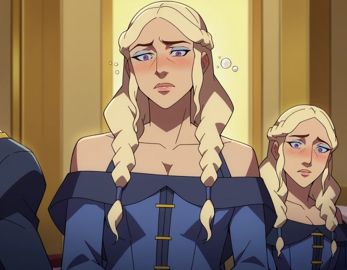 score_9, score_8_up, score_7_up, source_anime,
alluravysoren, <lora:allura-vysoren-ponyxl-lora-nochekaiser:1>,
allura vysoren, long hair, blonde hair, braid, twin braids, purple eyes,
dress, cleavage, bare shoulders, collarbone,
indoors, bed, bed room, on side, blush, drunk,
looking at viewer,