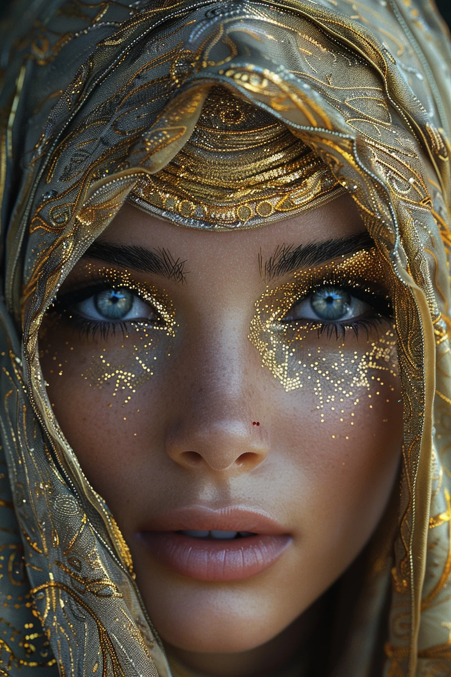 Ishtar, wise-one, wizard, full shot, masterpiece, photorealism, fashion photography, totality, eclipse, celestial, intricately detailed, natural lighting