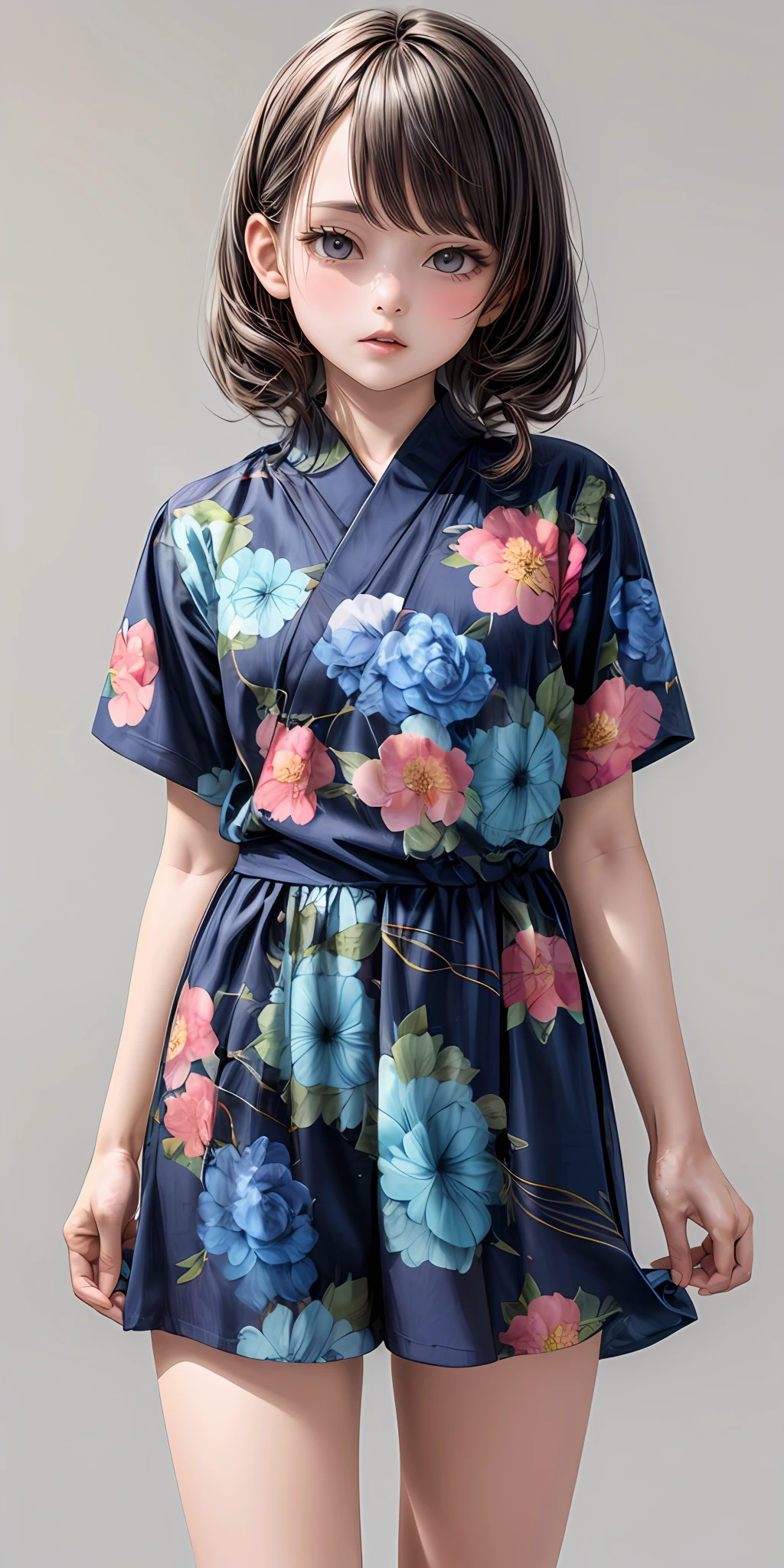 (masterpiece,ultra-detailed,best quality,8K,CG,illustration,shaved:1.0),(girl:1) <lora:more_details:1>,simple background,cowboy shot
<lora:jinbei v1.0:0.5> jyojifuku, floral print, short sleeves