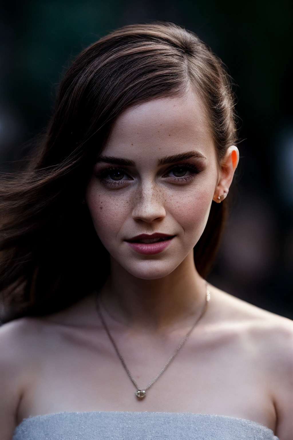Russian (Teenager) Emma Watson, epic, ((smoking)), (eye to eye contact), (Close-up portrait), 8k RAW photo, highest quality, detailed hazel eyes, eye reflection, winged eyeliner, (looking at the viewer:1.3), best shadow, intricate details, interior, (short hair:1.3), muted colors, high contrast style, glam shot, smoldering, (sultry:1.1), dof, bokeh, intense, languid, tempting, sensual, seductive, longing, yearning, smitten, minimal lighting, dramatic light, rich colourful, (background inside dark, moody, private study:1.3), stark contrasts, dramatic highlights, (black backdrop:1.2), dimples, fullness, plumpness, natural lips, bold color, alluring, captivating, striking, unforgettable, stunning, breath-taking, timeless beauty. (bare shoulders:1.2), headshot, (detailed beautiful face, detail skin texture, ultra-detailed body:1.1), (Emma Watson: 0.8)