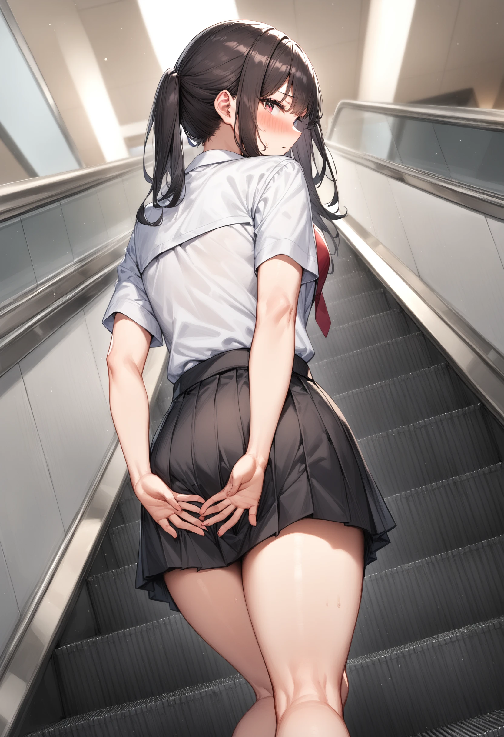 1girl, <lora:sdxl2-flat2-512b:-1>,medium breasts,
school uniform, covering crotch, covering privates,  from behind,escalator , covering ass, <lora:coveringcrotch_XL_v1:0.6>
best quality, very aesthetic, absurdres,