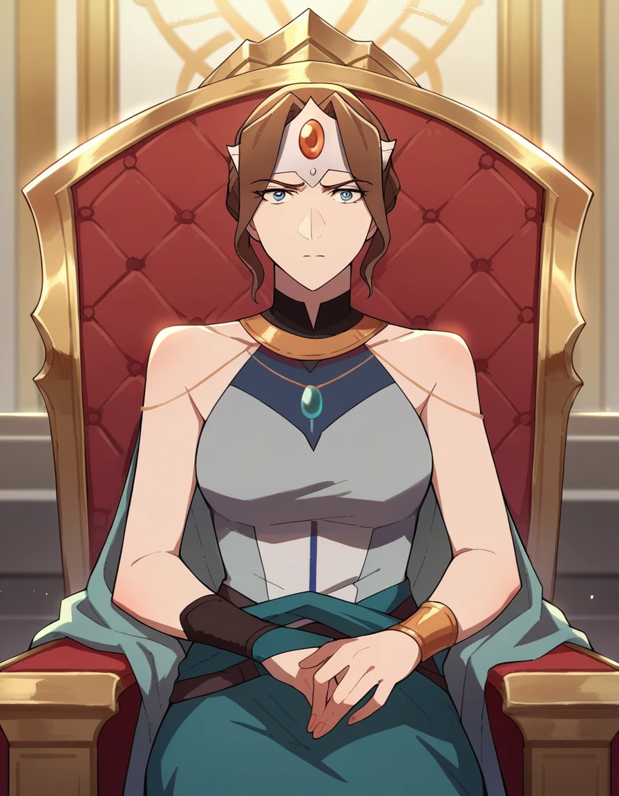 score_9, score_8_up, score_7_up, source_anime,
dotamirana, <lora:dota-mirana-ponyxl-lora-nochekaiser:1>,
mirana, circlet, brown hair, grey eyes,
short hair, dress, bare shoulders, jewelry,
indoors, throne room,
looking at viewer,