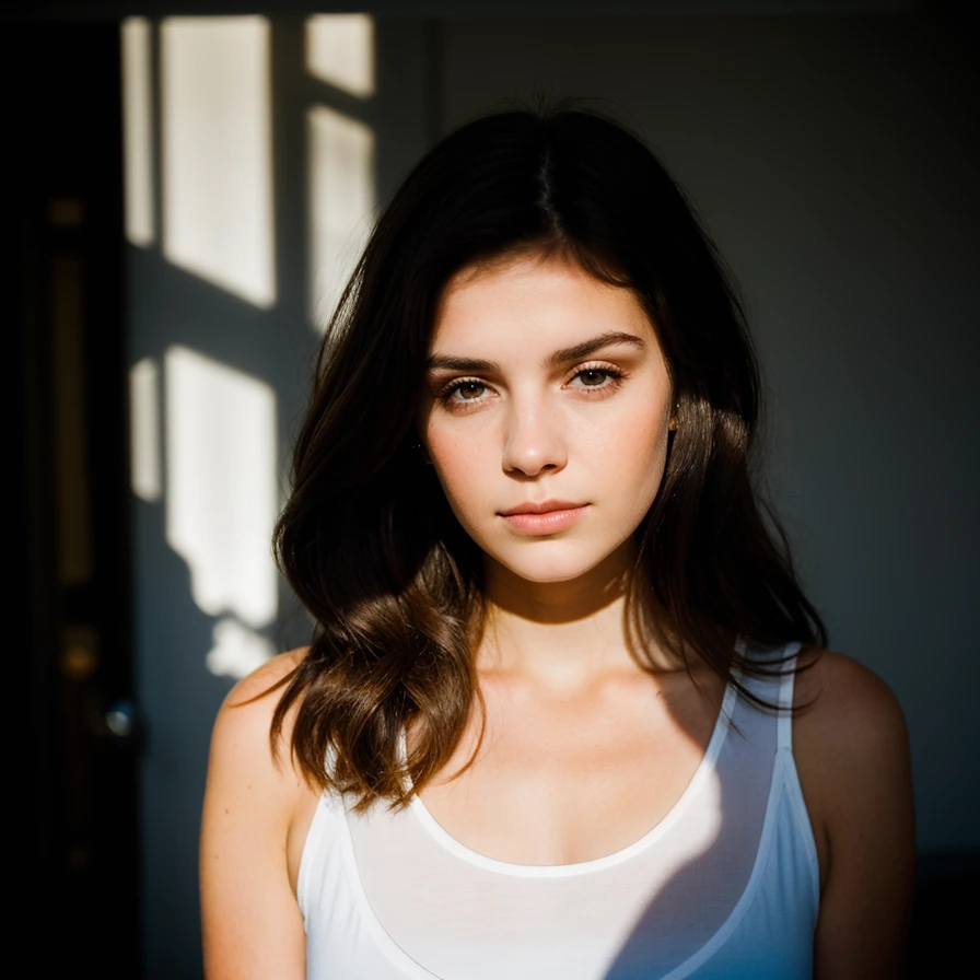 brunette girl, [light contrast], [hard shadows],(photo)