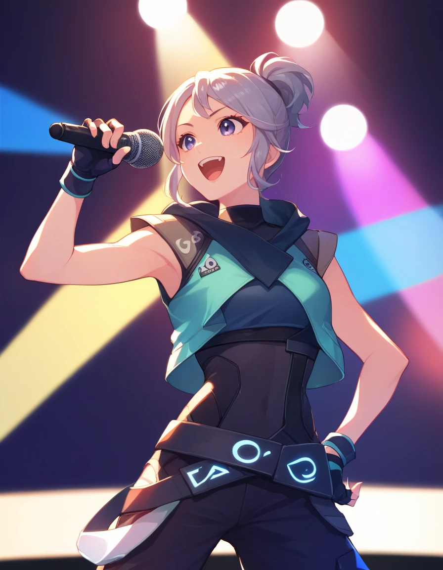 score_9,  score_8_up, score_7_up, source_anime
<lora:jett-ponyxl-000020:1> j37t, bodysuit, cropped jacket, hooded jacket, fingerless gloves,
1girl, solo, stage, stage lights, idol, singing, microphone