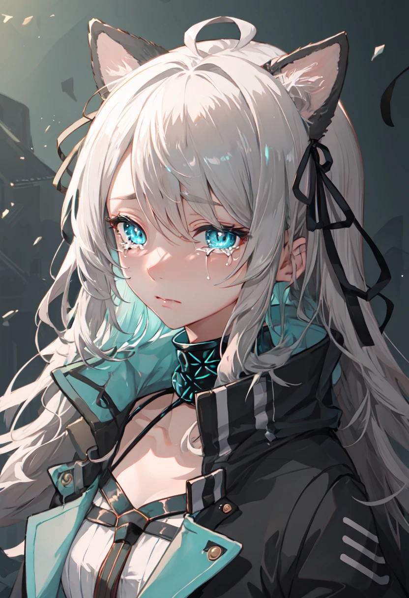 best quality, masterpiece, highres, solo, (mint_arknights:1.10), crying, sobbing, tears, portrait, looking at viewer, 29 <lora:mint_arknights:0.80>