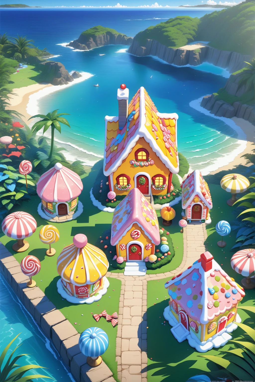 Neat house, a vibrant one, with all kinds of amazing plants in glow, backdrop Pacific Ocean, illustrations, masterpieces, best quality, HD, 3d, Candy House, cartoon, high resolution, high quality, detailed, Masterpieces, hdr, Sharp, amazing, beautiful, amazing, brilliant, incredible,ï¼  <lora:lora:0.8>