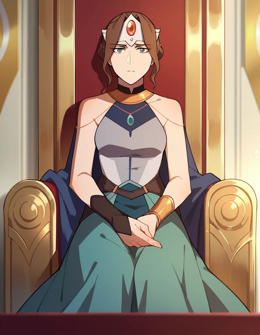 score_9, score_8_up, score_7_up, source_anime,
dotamirana, <lora:dota-mirana-ponyxl-lora-nochekaiser:1>,
mirana, circlet, brown hair, grey eyes,
short hair, dress, bare shoulders, jewelry,
indoors, throne room,
looking at viewer,