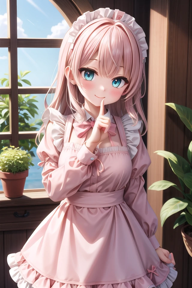 insanely detailed, absurdres, ultra-highres, ultra-detailed, best quality,
1girl, solo, nice hands, perfect hands,
BREAK
apron, blush, bow, bowtie, frilled apron, frills, long sleeves, maid, maid apron, maid headdress, waist apron, white apron
BREAK
smile, closed mouth
BREAK
finger to mouth, index finger raised, shushing, cowboy shot, looking at viewer,
BREAK
slender, kawaii, perfect symmetrical face, ultra cute girl, ultra cute face, ultra detailed eyes, ultra detailed hair, ultra cute, ultra beautiful,
BREAK
day, flower, ivy, leaf, indoors, open door, plant, potted plant, vines, window,
BREAK
white (pink:1.2) hair, green eyes, long hair, medium breasts, bangs, eyebrows visible through hair,