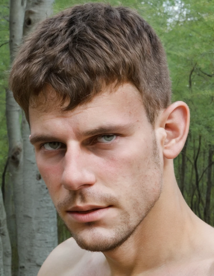 Peter, realistic, perfecteyes, 25-year-old, solo, face shot, Airi, forest in the background