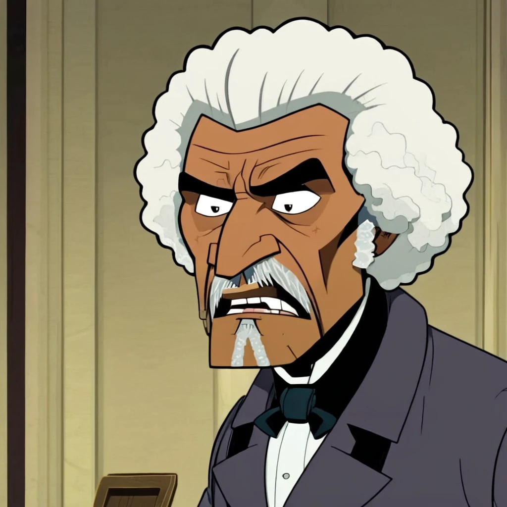 cartoon screenshot of Frederick Douglass (American social reformer, abolitionist) in (venturebros:1.4) style. , Disgusted expression, scene
<lora:VentureBros_style_XL_v1.1:0.85>