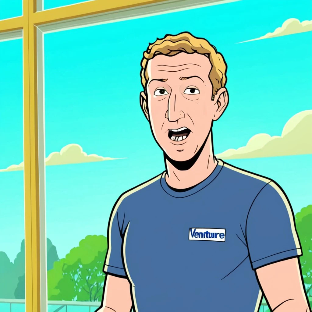 cartoon screenshot of Mark Zuckerberg in (venturebros:1.4) style. , smug expression, Cleaning the windows
<lora:VentureBros_style_XL_v1.1:1.0>