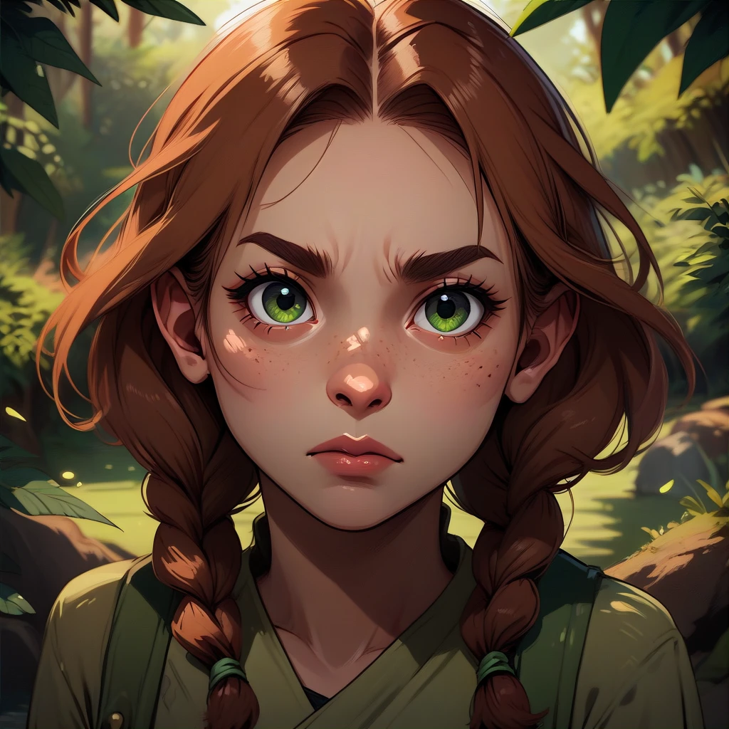 score_9, score_8_up, score_7_up, woman with alternate hair color, multiple braids, medium hair, green-hazel eyes, fisheye <lora:WasurePony:1>