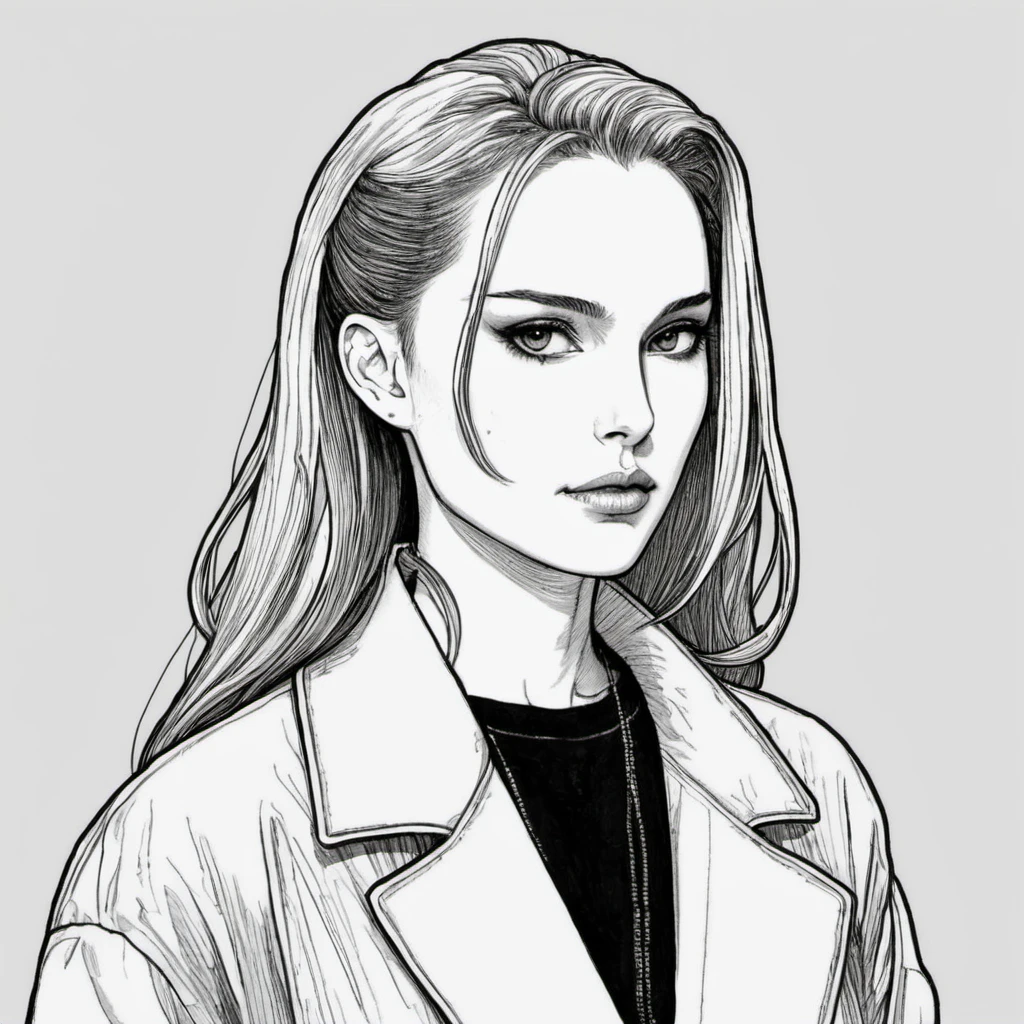 natxportman,((90s Anime style illustrattion)) drawing of a face of woman wearing a long matrix coat,2D, <lora:natportman_smaller_xl_1_standard_wo_cap-merger_8_40_035_065-natxportman:1.1>,
