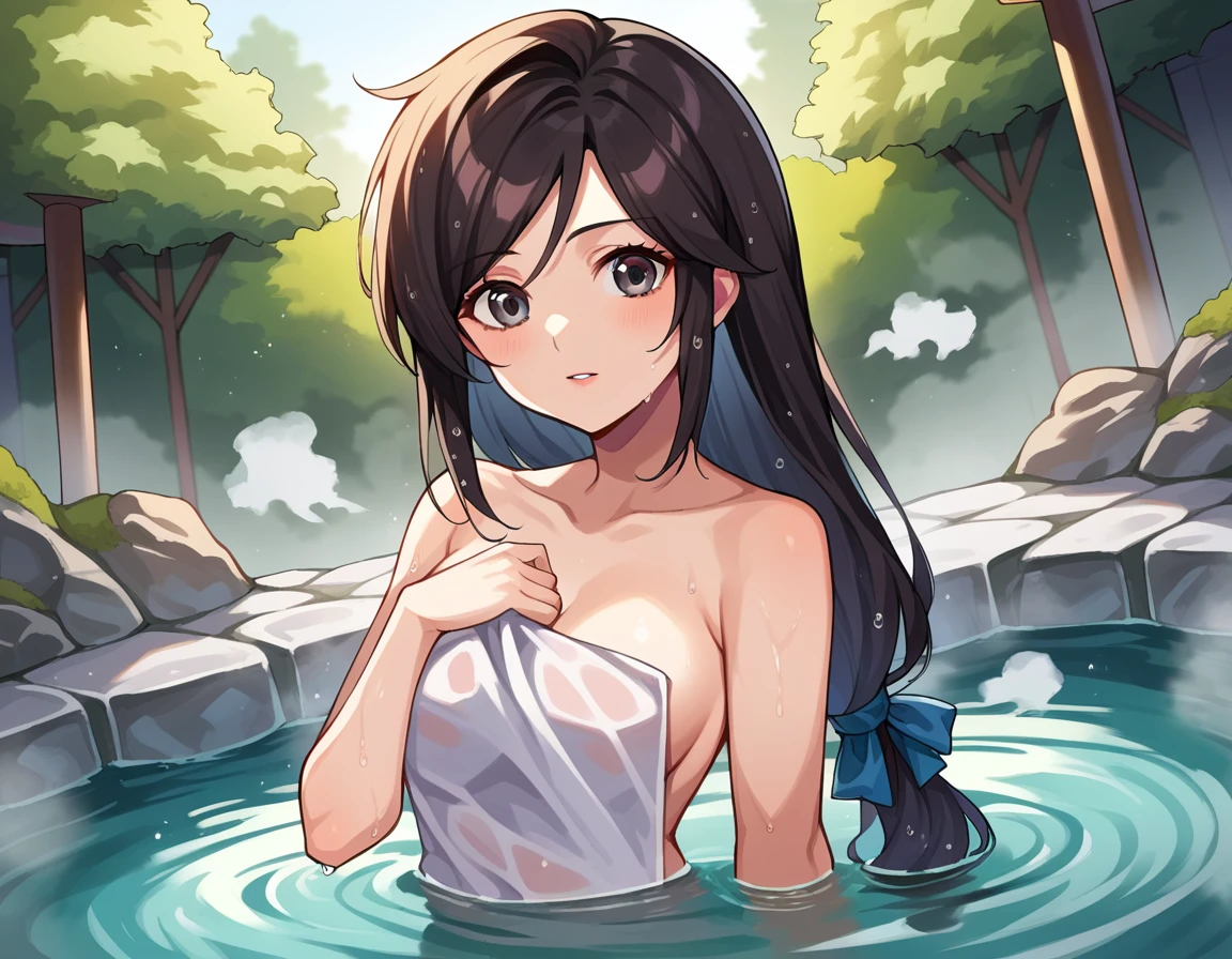 score_9, score_8_up, score_7_up, source_anime,
garnet, <lora:garnet-til-alexandros-xvii-ponyxl-lora-nochekaiser:1>,
garnet, grey eyes, long hair, black hair, low-tied long hair, swept bangs, hair ribbon,
nude, naked,
outdoors, onsen, towel, naked towel, steam, bathing, nude cover, partially submerged, water, bath, steam censor, wet towel,
looking at viewer, dutch angle, cowboy shot,