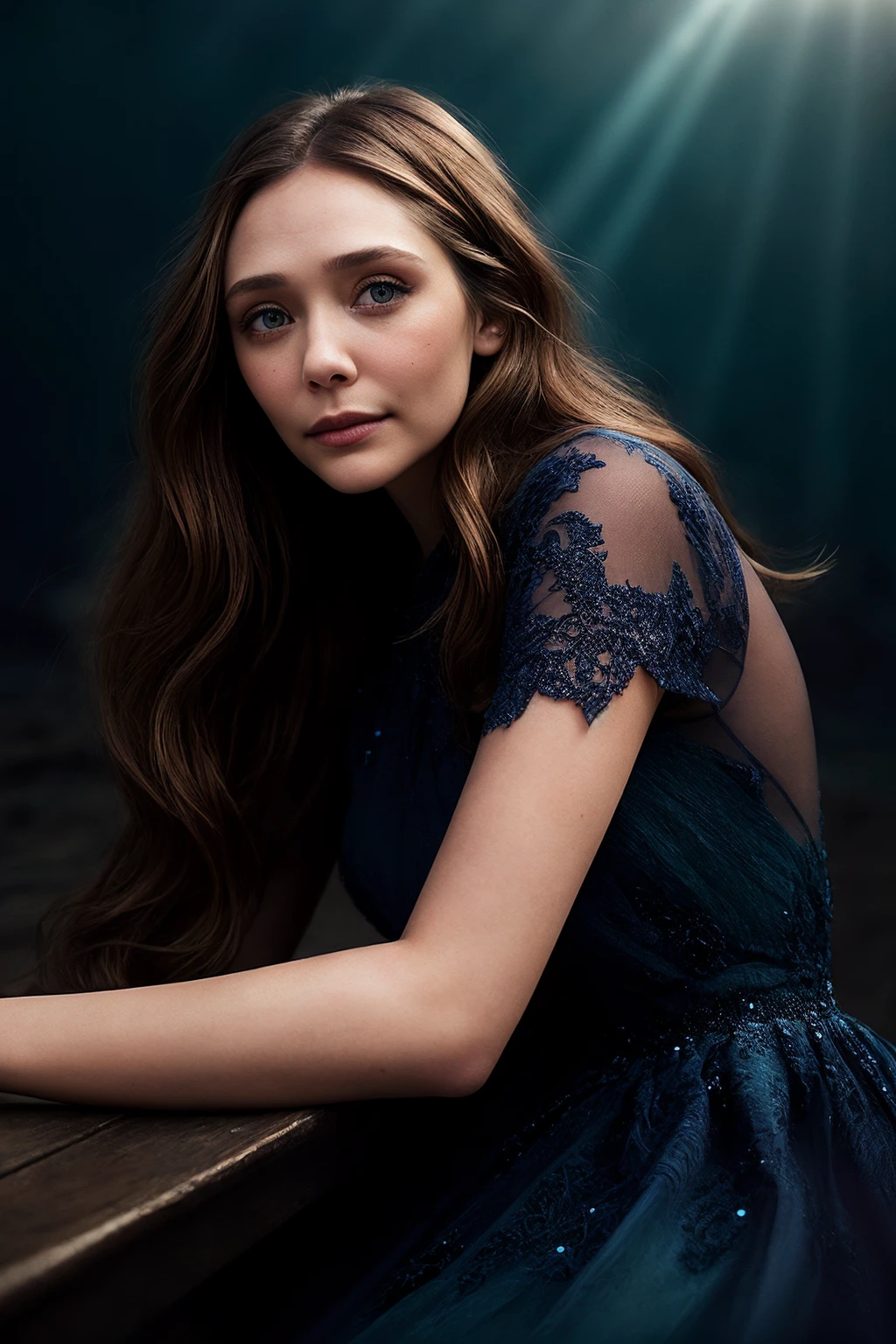 ElizabethO_SoloTI_v1, PA7_Portrait-MCU, (Clad in a flowing midnight blue gown, with intricate lace detailing and a soft silhouette that cascades gracefully to the floor, adorned with delicate sapphire jewelry and a wistful expression), (Amidst a dimly lit room with flickering candlelight, where melancholic melodies linger in the air and shadows dance against the walls, as she moves with a quiet elegance, her eyes reflecting the depths of the ocean and the mysteries of the night:1.3), (seductive), photorealistic, masterpiece, high quality, artistic, unique, award winning photograph, professional, 8k, RAW photo, best quality,flattering, (cinematic:1.3) shallow DOF, depth of field,sharp focus, <lora:add_detail:0.6>, <lora:LowRa:0.4>,