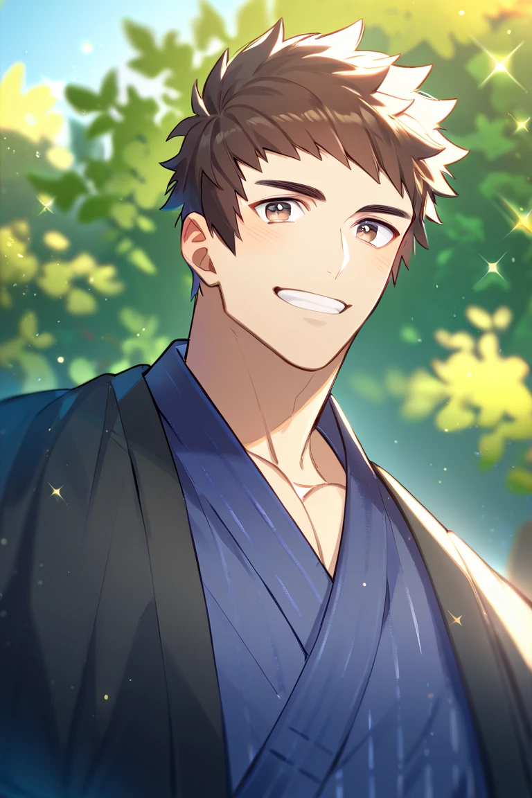 score_9, score_8_up, score_7_up, score_6_up, score_5_up, score_4_up, cute face, year 2023, shingo yabuki, brown hair, brown eyes, japanese clothes, blue kimono, amazing quality, best aesthetic, absurdres<lora:EMS-342688-EMS:1.000000>