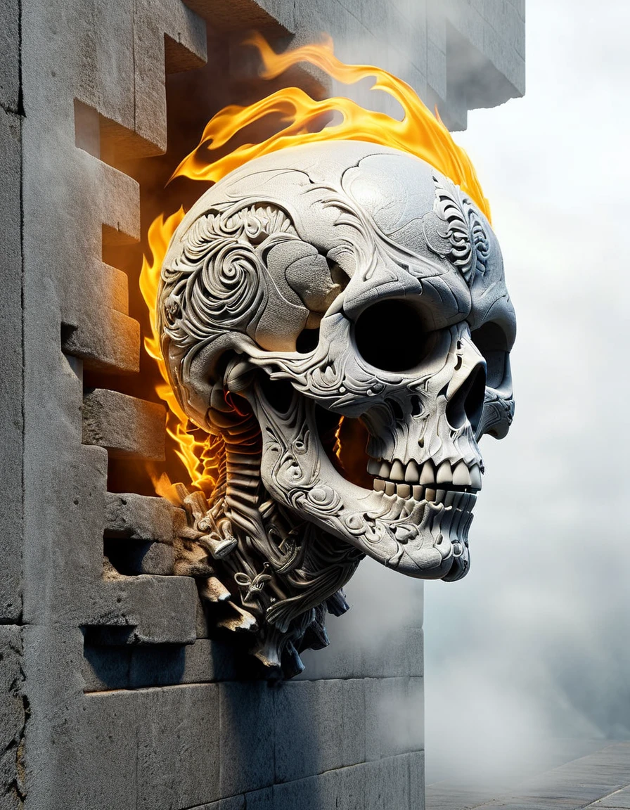 Skull around a Ring of Fire, Black Background, Cinema Effect, HDR, Active RTX. --auto