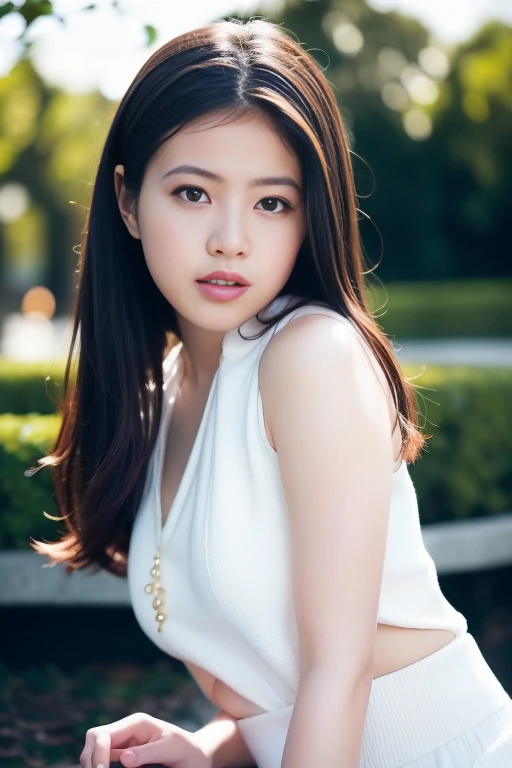 1girl,(RAW photo, best quality), (realistic, photo-realistic:1.4), masterpiece, an extremely delicate and beautiful, extremely detailed, 2k wallpaper, Amazing, finely detail, extremely detailed CG unity 8k wallpaper, ultra-detailed, highres, soft light, beautiful detailed girl, extremely detailed eyes and face, beautiful detailed nose, beautiful detailed eyes,cinematic lighting,perfect anatomy,
wearing a white frilly collared blouse,white skirt,(bokeh:1.2)
at a flower park,sakura flowers,flower garden,
 <lora:imadamioV2_lora:0.8>