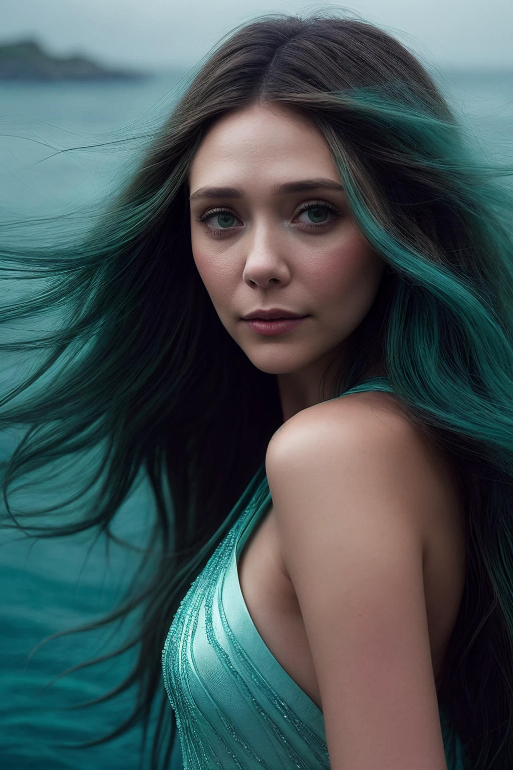 ElizabethO_SoloTI_v1, PA7_Portrait-MCU, (Wrapped in a flowing aquamarine gown that shimmers like sunlight dancing on the waves, with cascading locks of seafoam green hair adorned with seashells and pearls), (Amidst a tranquil underwater kingdom, where colorful coral reefs sway in the gentle currents and exotic sea creatures dart playfully amongst the swaying seaweed, as she glides gracefully through the azure depths, her voice a melody that echoes through the vastness of the ocean, her spirit as free as the sea itself:1.3), (seductive), photorealistic, masterpiece, high quality, artistic, unique, award winning photograph, professional, 8k, RAW photo, best quality,flattering, (cinematic:1.3) shallow DOF, depth of field,sharp focus, <lora:add_detail:0.6>, <lora:LowRa:0.6>,