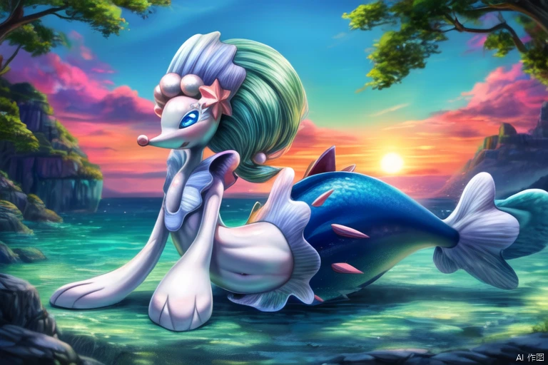 a female feral primarina,female,under water,lie,Masterpiece,small breasts,beautiful landscape, solo,pussy,anus,pokemon \(creature\), beautiful eyes, full body, mermaid tail, scales tail, navel, blue tail, hair ornament, pearl \(gemstone\),white skin, starfish (accessory), White tail tip, Pearl hair accessories,,anime,looking happy,, [best quality, shaded, extreme detail, highly detailed, ultradetailed, intricate, anime],detailed background,primarina<lora:EMS-179-EMS:0.600000>, <lora:EMS-251035-EMS:0.800000>