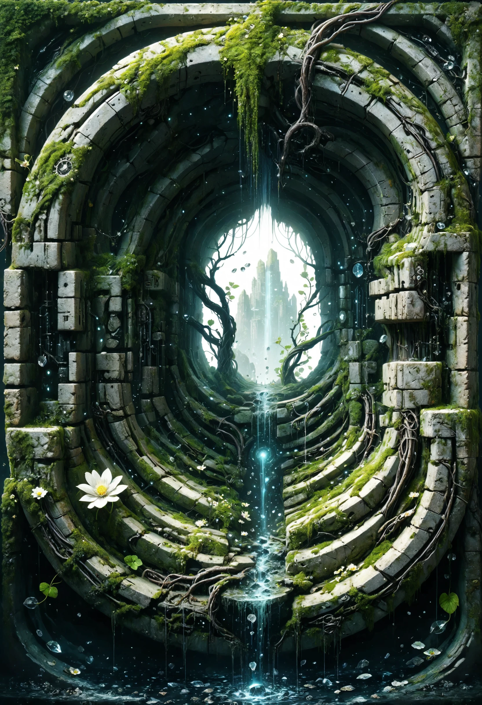 mind shattering concept art of  detailed circuitry, a lost portal to eternity , blooming dark vines , obsidian leaf particles , crystalline structure
<lora:dvr-swr:1> dvr-swr