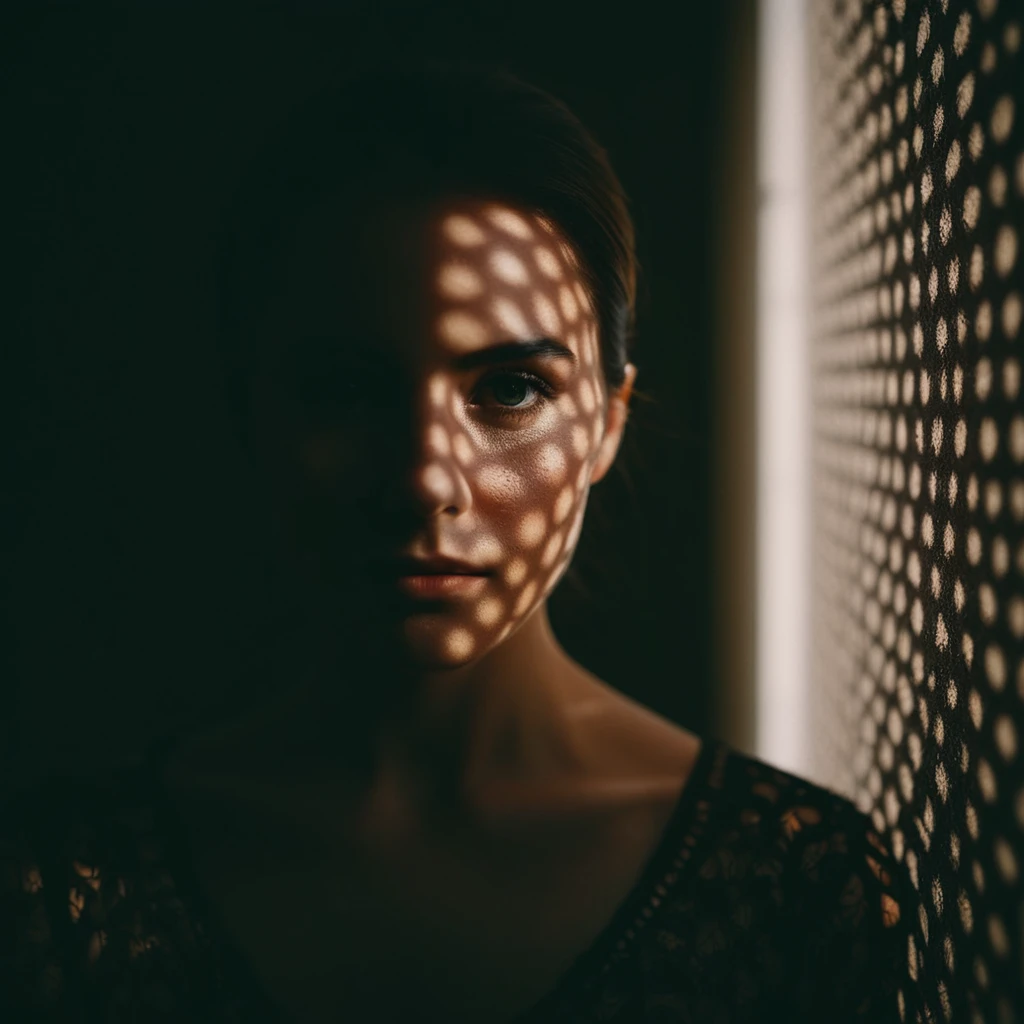 cinematic film still of <lora:casting shadow style:1>
a woman with a shadow on her face casting shadow style cucoloris patterned illumination, shallow depth of field, vignette, highly detailed, high budget, bokeh, cinemascope, moody, epic, gorgeous, film grain, grainy