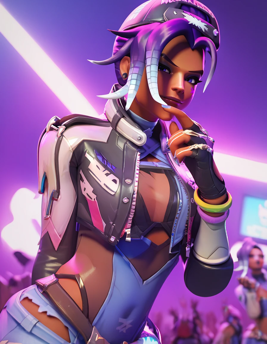 score_9, score_8_up, score_7_up, score_6_up, hi-res, 8k, 2.5d,  solo focus, Sombrakpop   , Sombra (overwatch) , in a concert stage,   black gloves    <lora:Sombrakpop-30:.9>